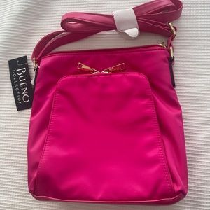 BUENO Crossbody Messenger Bag Wallet Purse Bold Pink Nylon Fabric Adjusts